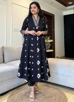 Cotton Black Casual Wear Printed Readymade Anarkali Suit